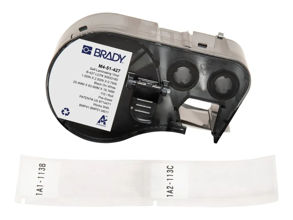 Brady B-427 - Vinyl - matte - permanent acrylic adhesive - 101.6 micron - clear, black on white - 2.5 in x 1 in 110 label(s) M4-51-427