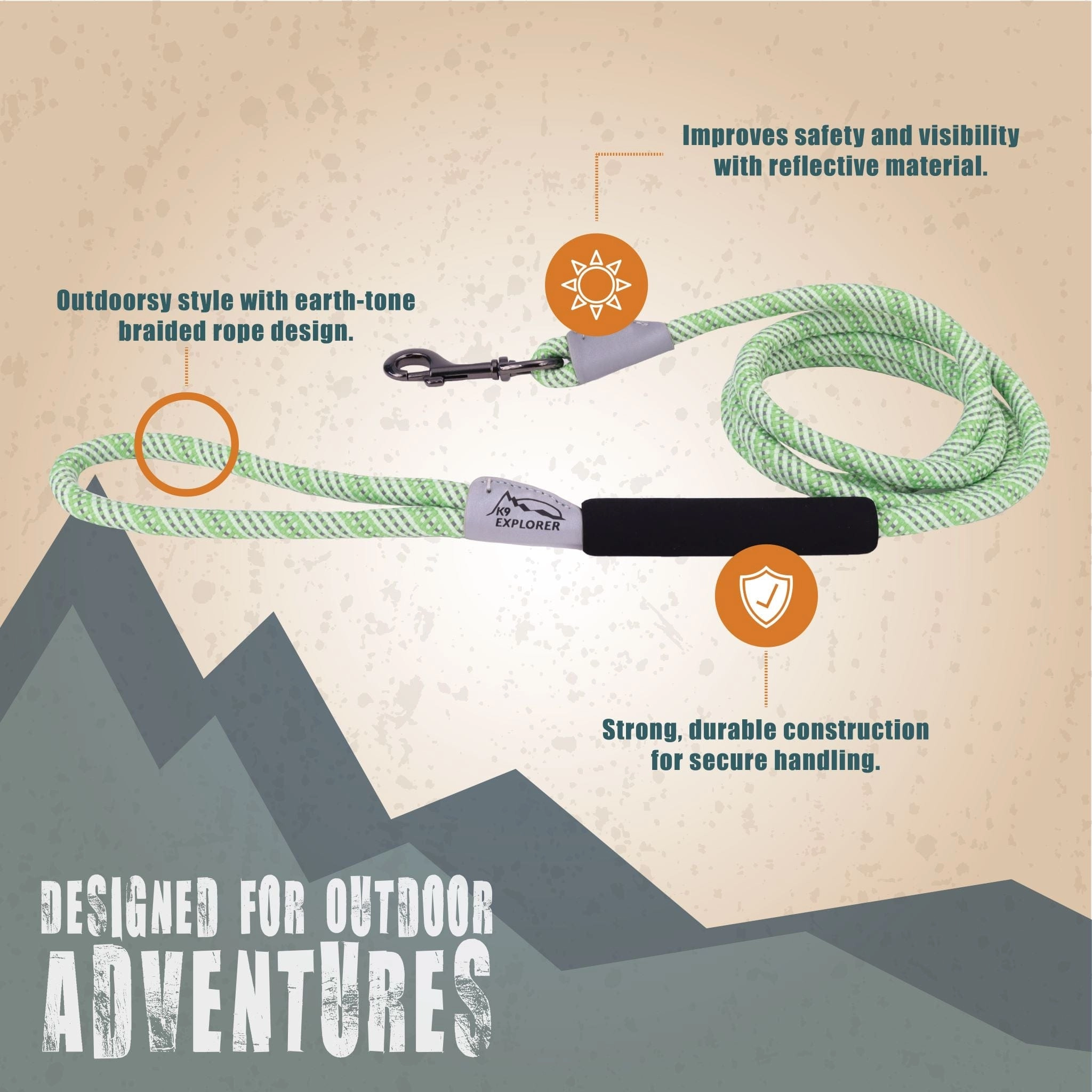 Coastal Pet Products Desert K9 Explorer Brights Reflective Braided Rope Snap Leash