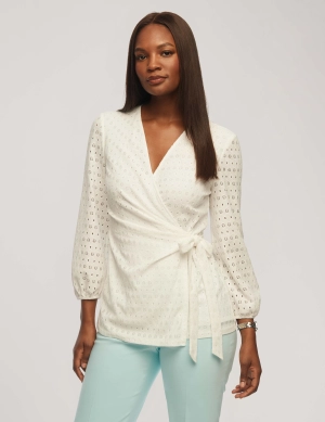 Dot Lace Blouson Sleeve Wrap Top- Sale