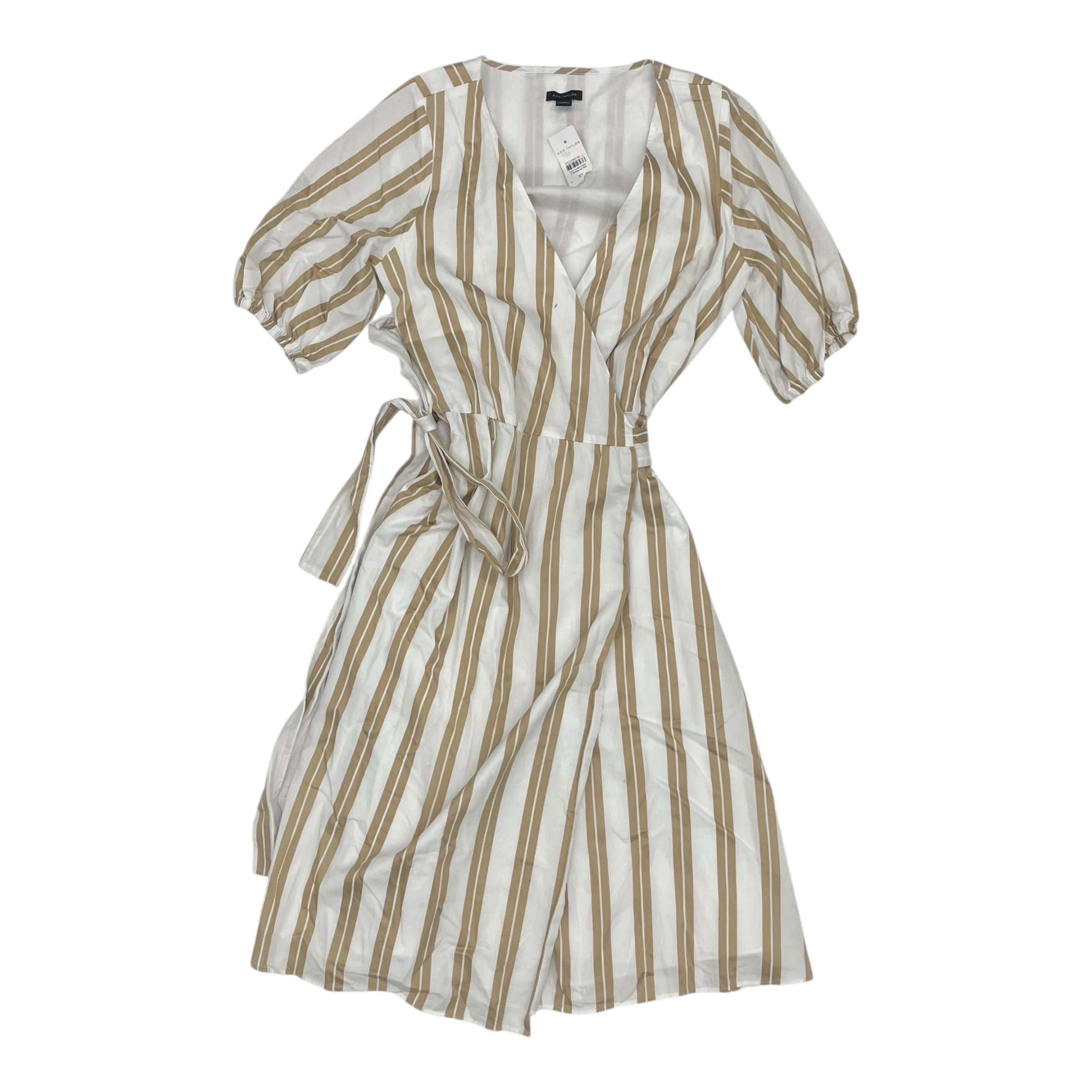 Dress Casual Midi By Ann Taylor In Tan & White, Size:Xs