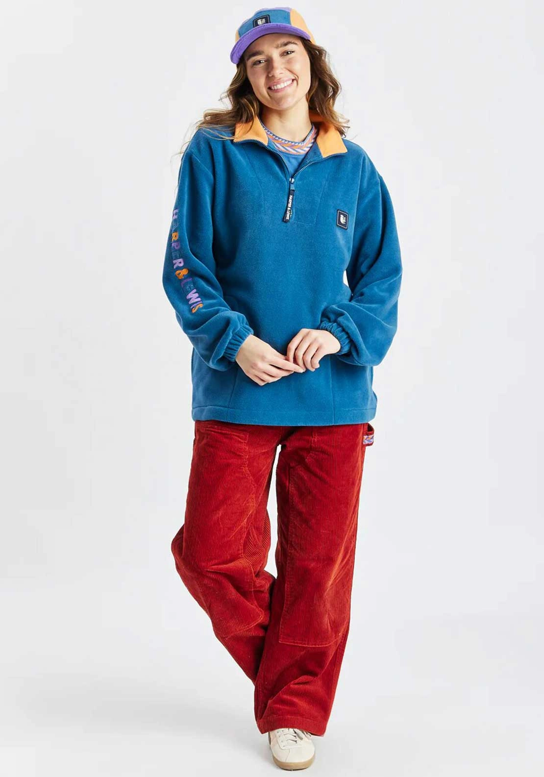 Harper & Lewis Unisex Jonnie Quarter Zip Fleece, Petrol Blue
