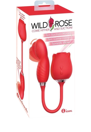 Icon Brands - Wild Rose Come Hither Rechargeable Silicone Dual Stimulator with Clitoral Suction - Red