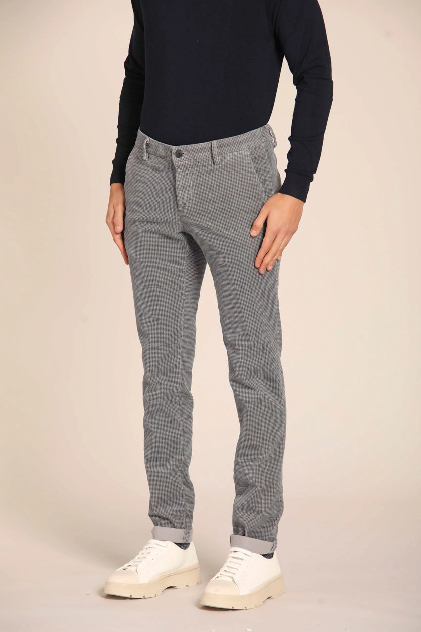 Milano City String men's chino pants in velvet with micro pied de poule  print extra slim fit