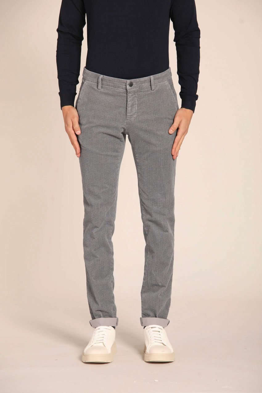 Milano City String men's chino pants in velvet with micro pied de poule  print extra slim fit