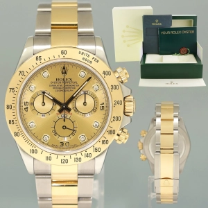 MINT Rolex Daytona 116523 Two Tone Champagne Chrono Yellow Gold Watch Box