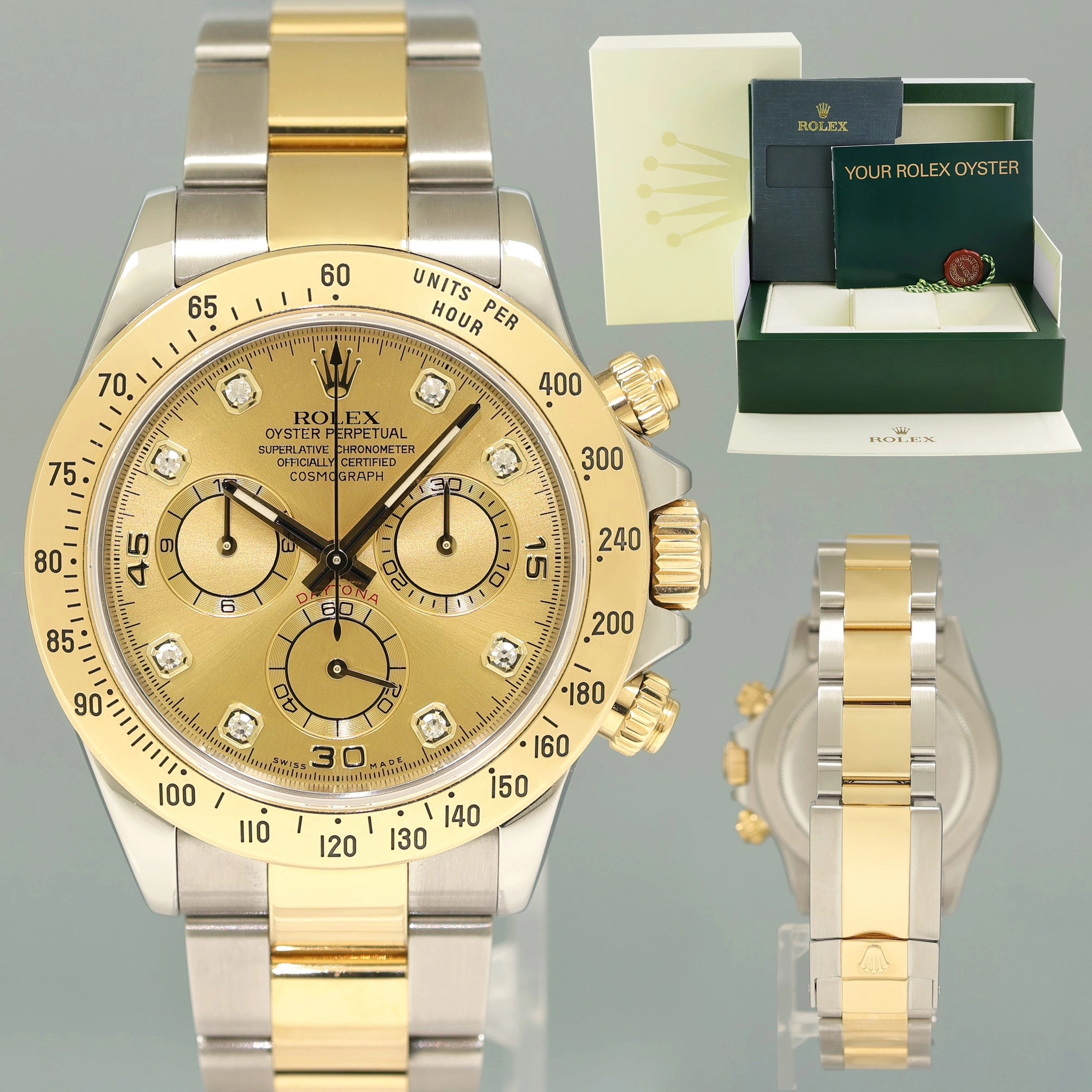 MINT Rolex Daytona 116523 Two Tone Champagne Chrono Yellow Gold Watch Box