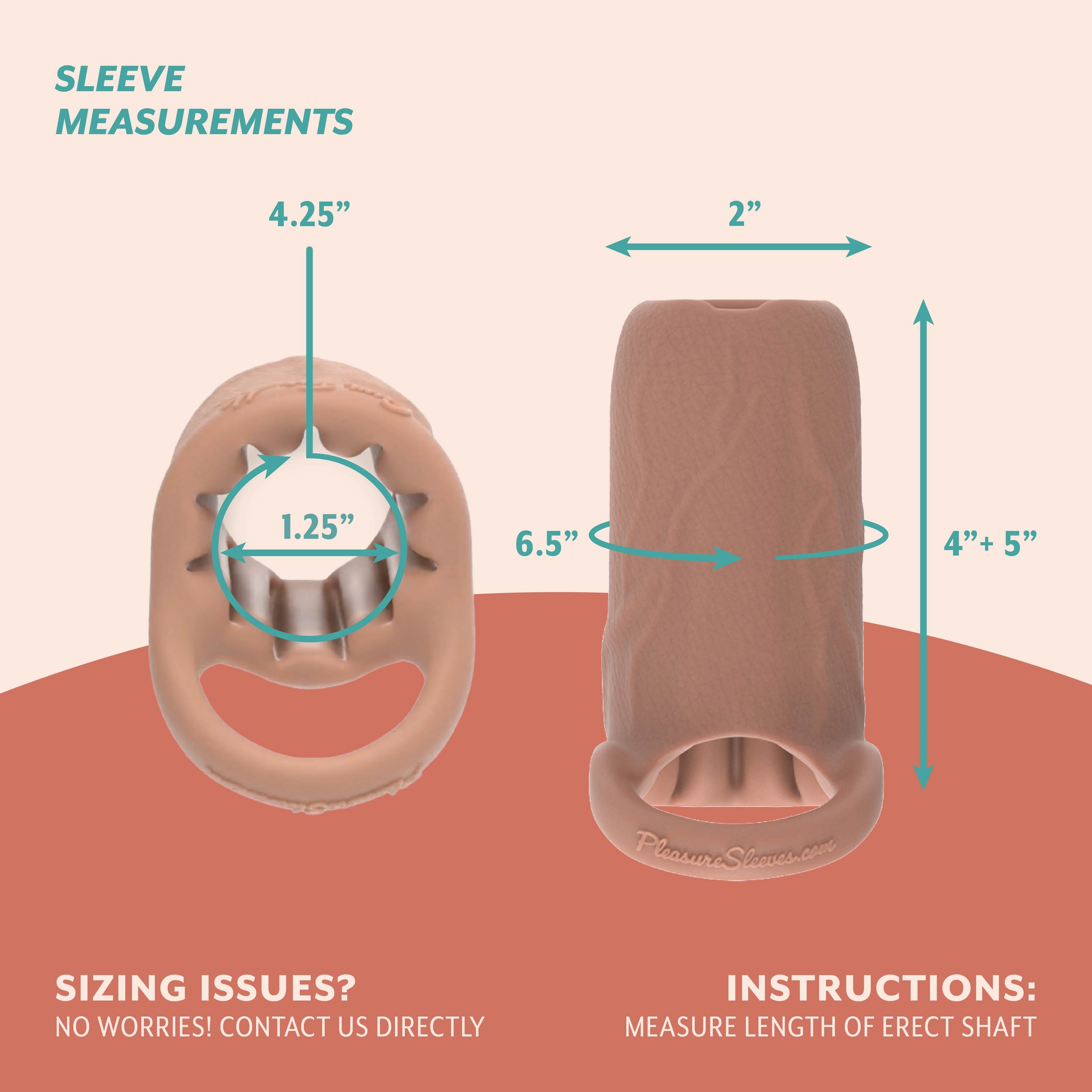 Pleasure Sleeves - Open-Ended Penis Sleeves w/Clit Stimulator/Grind Pad - 50% Girth Increase - 4 & 5 Inch  (Medium)