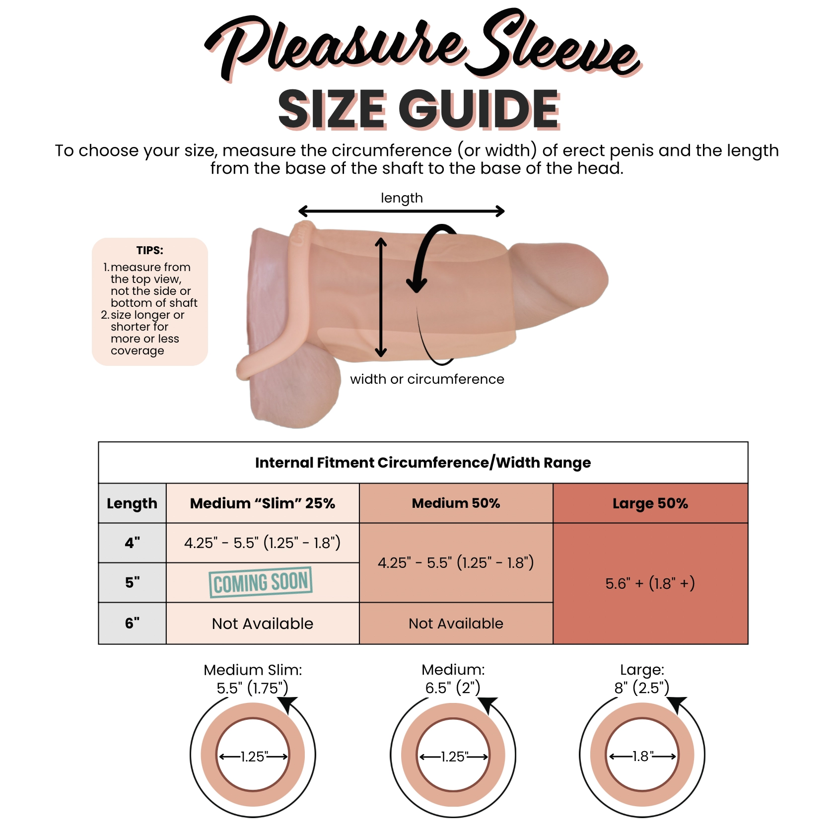 Pleasure Sleeves - Open-Ended Penis Sleeves w/Clit Stimulator/Grind Pad - 50% Girth Increase - 4 & 5 Inch  (Medium)