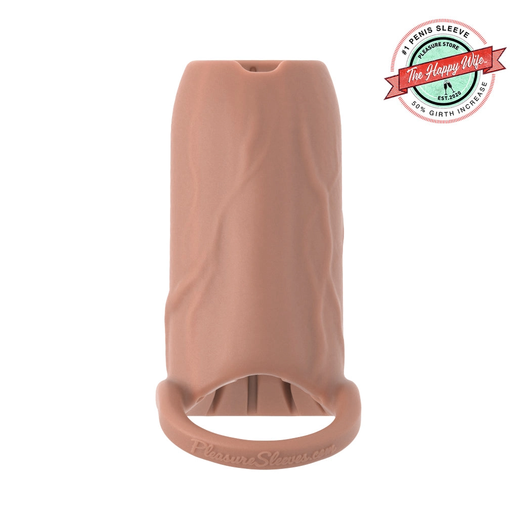 Pleasure Sleeves - Open-Ended Penis Sleeves w/Clit Stimulator/Grind Pad - 50% Girth Increase - 4 & 5 Inch  (Medium)