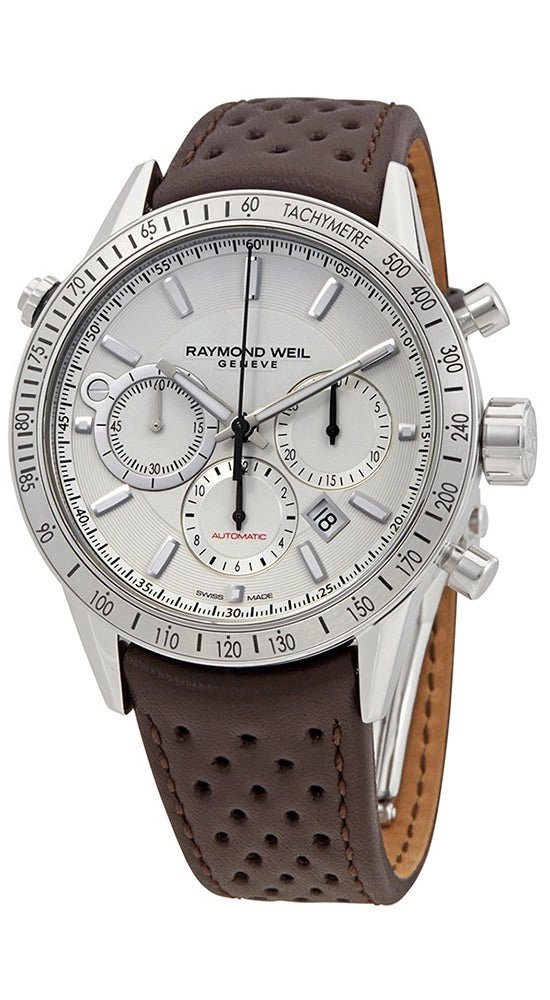 Raymond Weil Freelancer Stainless Steel Automatic Chronograph Men's Brown Leather Strap Watch Date 7740-STC-30001