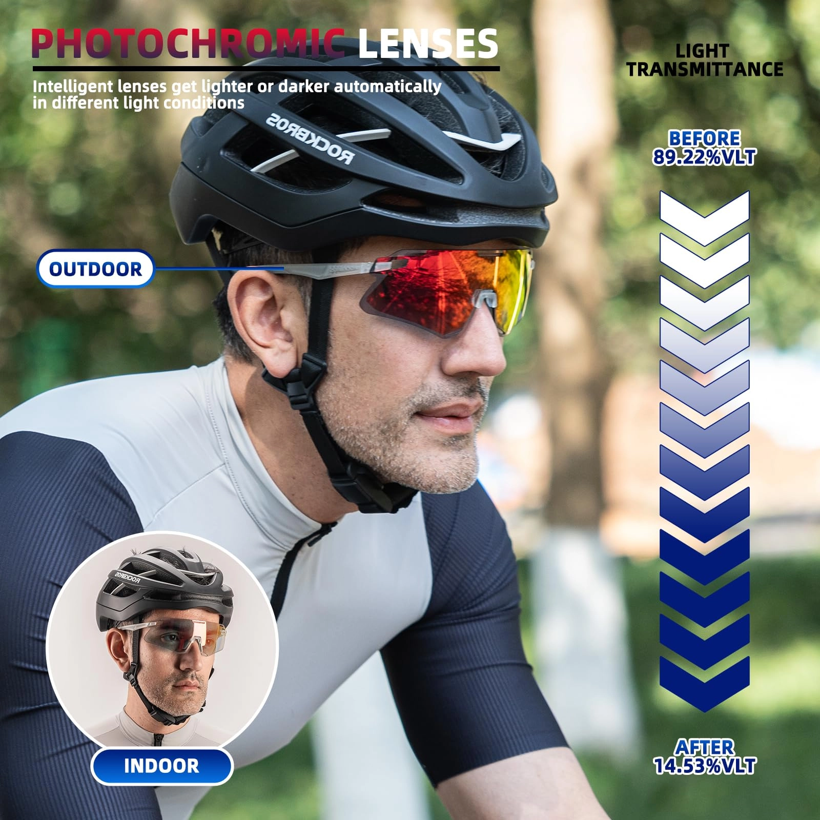 ROCKBROS Cycling Glasses Bike Photochromic MTB Sunglasses for Men TR90