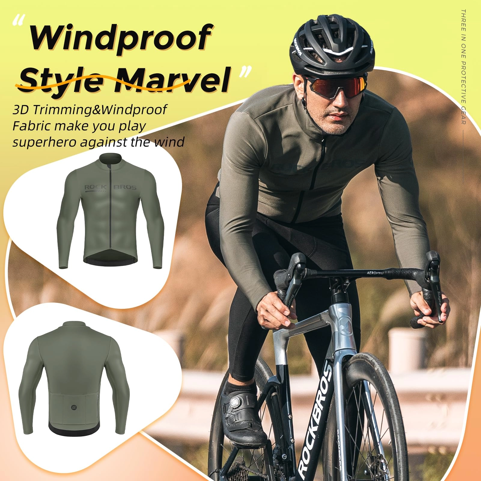 ROCKBROS Men's Long Sleeve Cycling Jersey with full zipper rear pockets perfect fit for outdoor sports