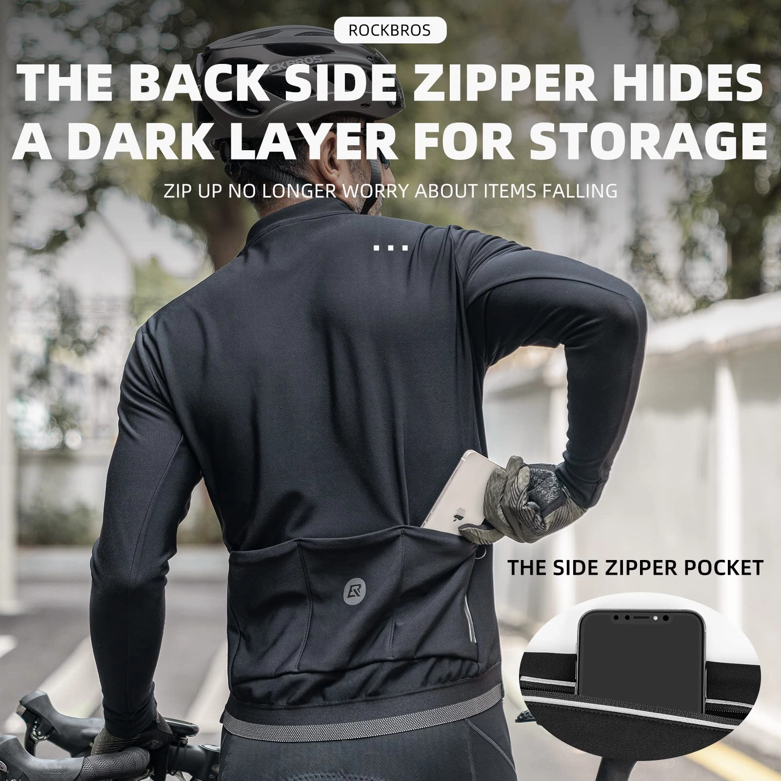 ROCKBROS Men's Long Sleeve Cycling Jersey with full zipper rear pockets perfect fit for outdoor sports