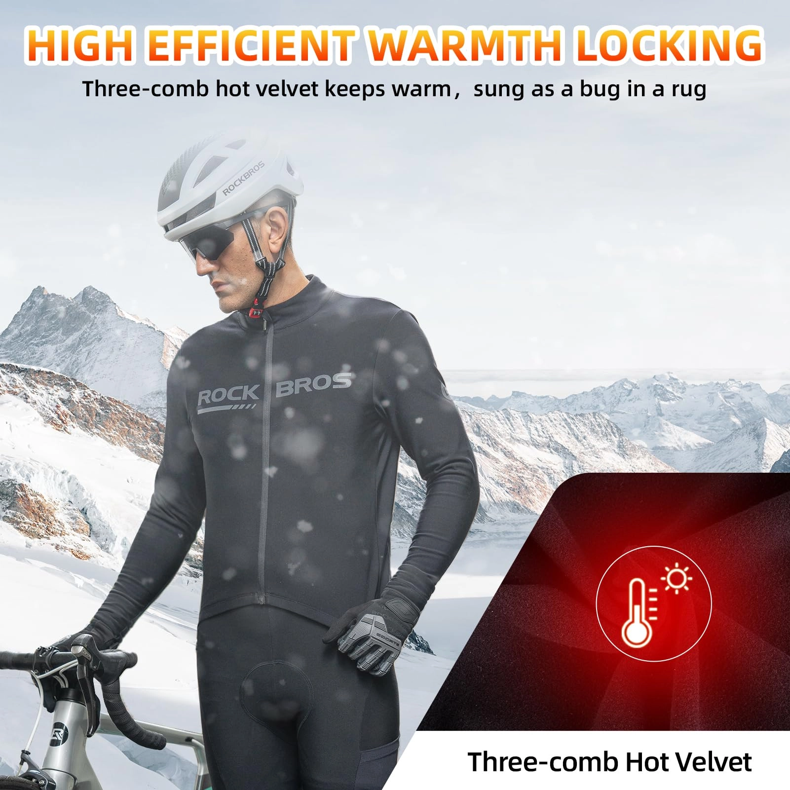 ROCKBROS Men's Long Sleeve Cycling Jersey with full zipper rear pockets perfect fit for outdoor sports
