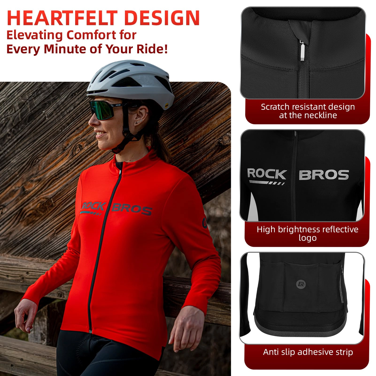 ROCKBROS Men's Long Sleeve Cycling Jersey with full zipper rear pockets perfect fit for outdoor sports