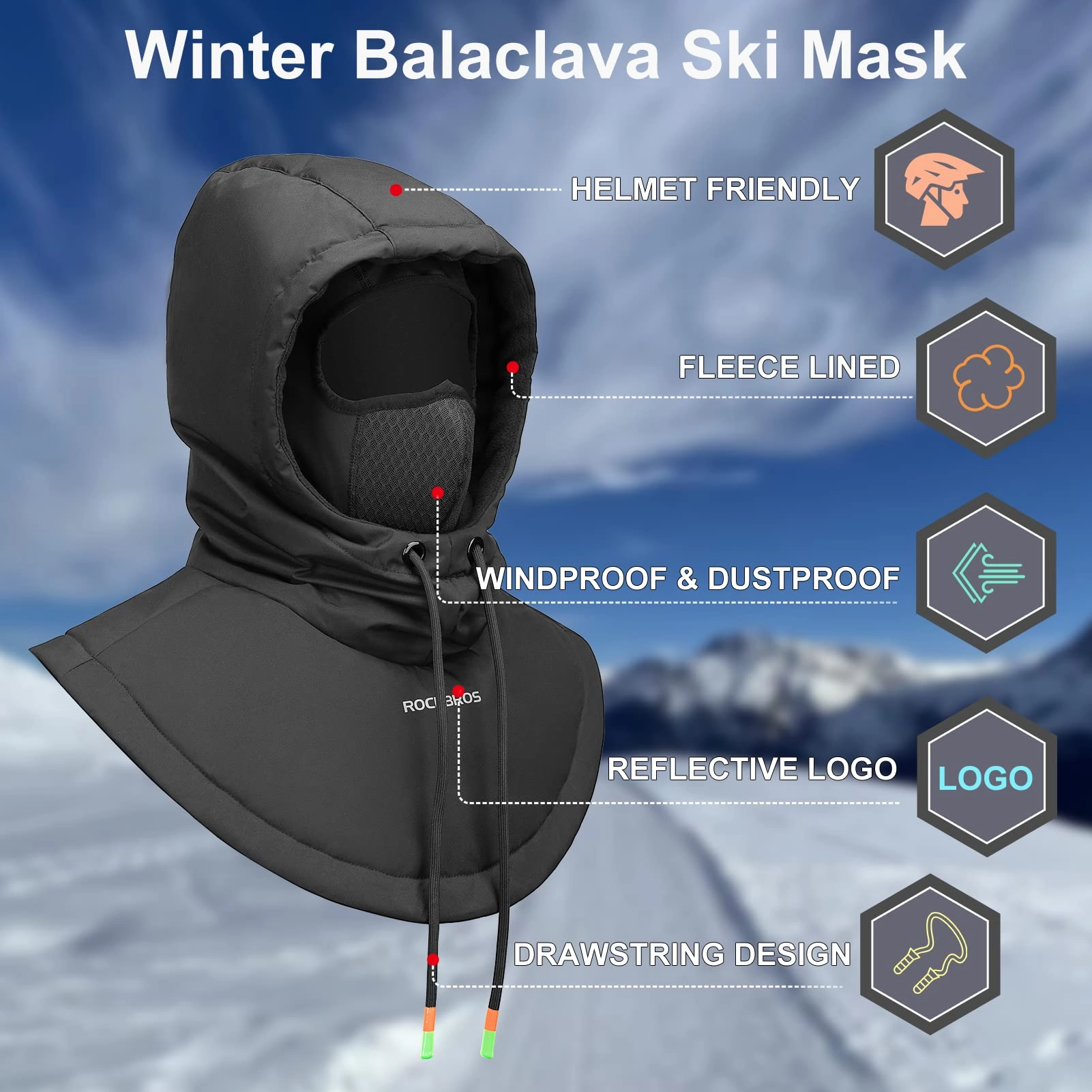 ROCKBROS Ski Mask for Men Women Winter Balaclava Ski Mack Thermal Fleece