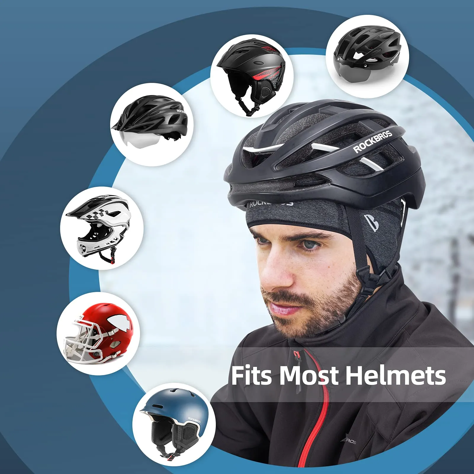ROCKBROS Winter Skull Cap Helmet Liner, Thermal Cycling Beanie with Glasses Holes