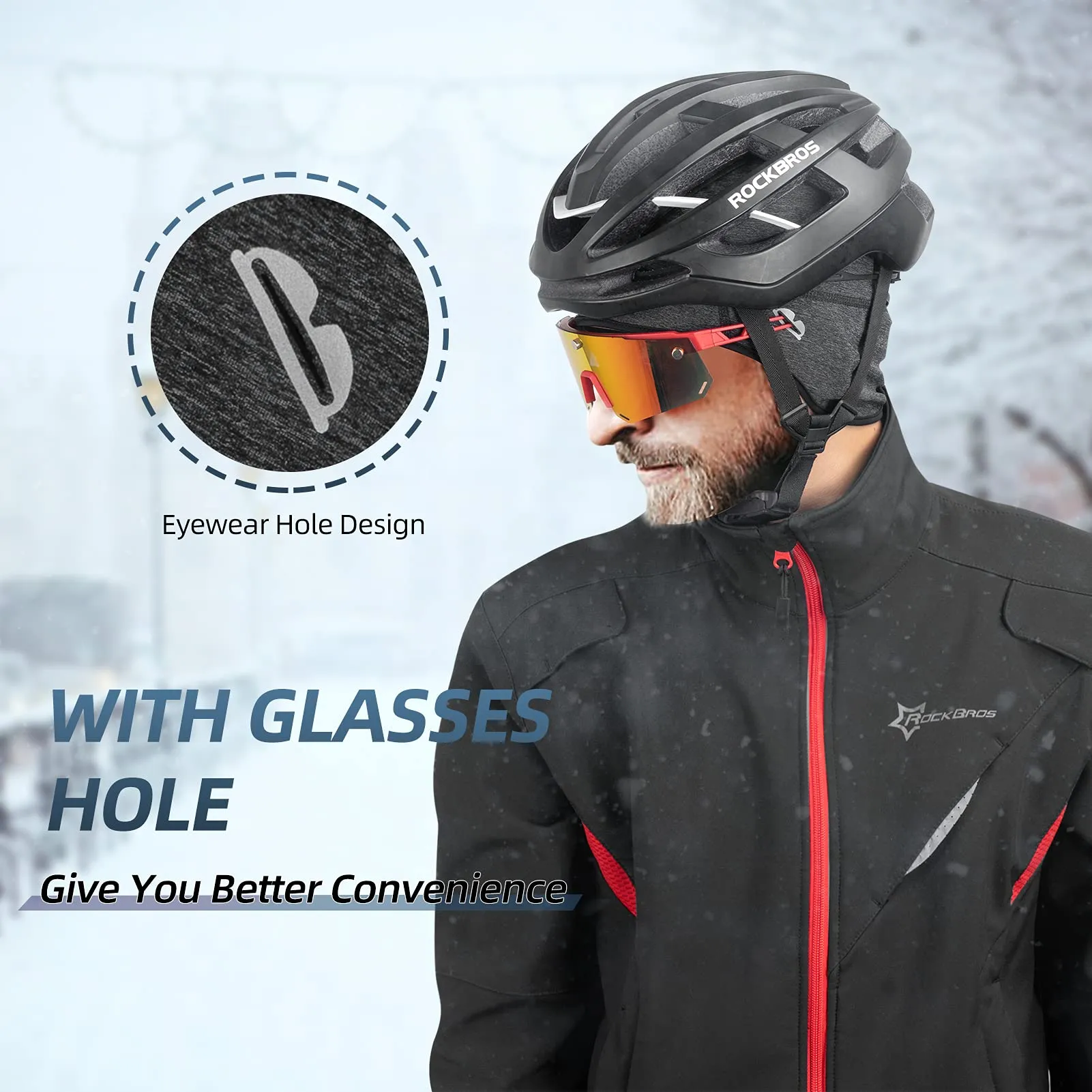 ROCKBROS Winter Skull Cap Helmet Liner, Thermal Cycling Beanie with Glasses Holes