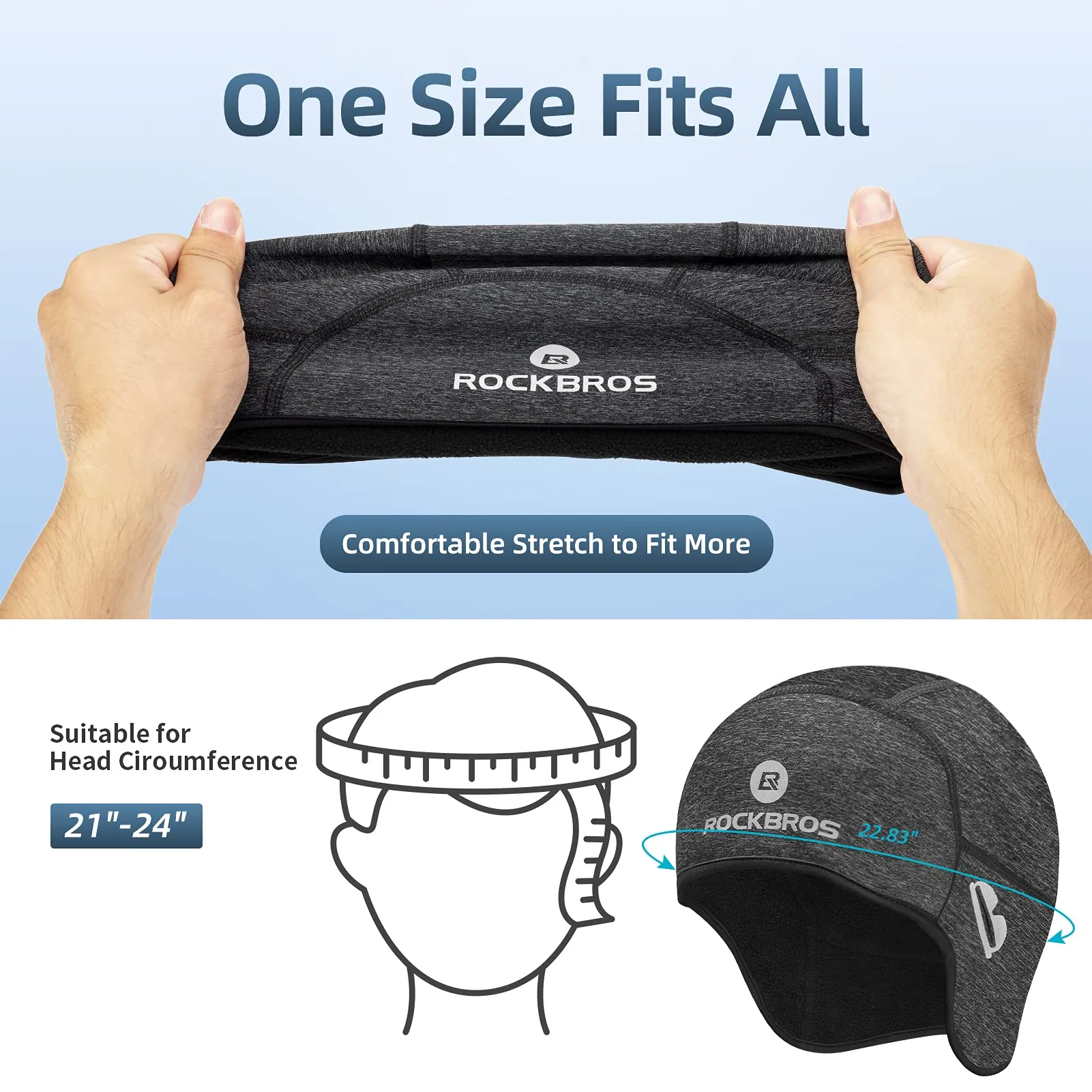 ROCKBROS Winter Skull Cap Helmet Liner, Thermal Cycling Beanie with Glasses Holes