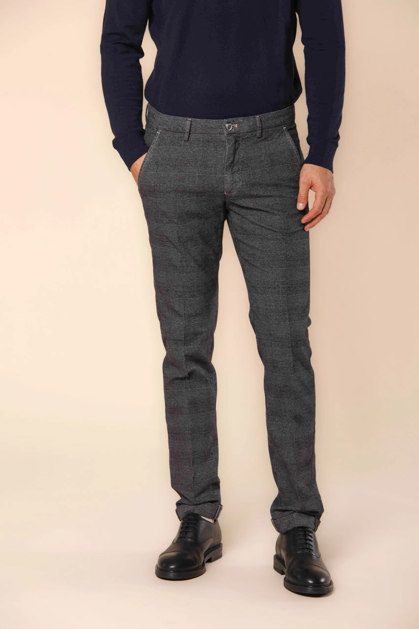 Torino men's stretch cotton chino pants with shaded chevron motif slim fit