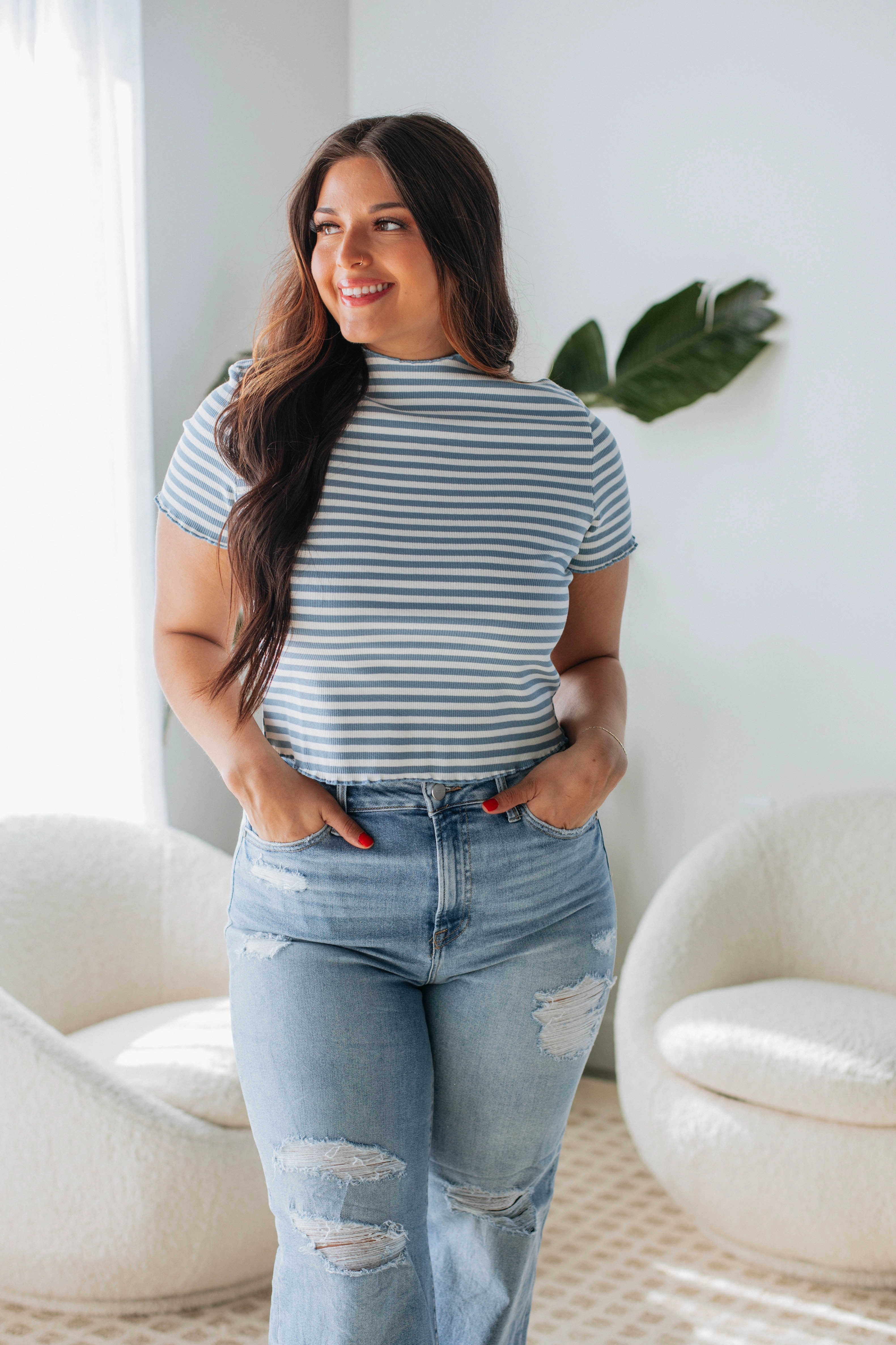 Veridy Ribbed Top - Sky Blue