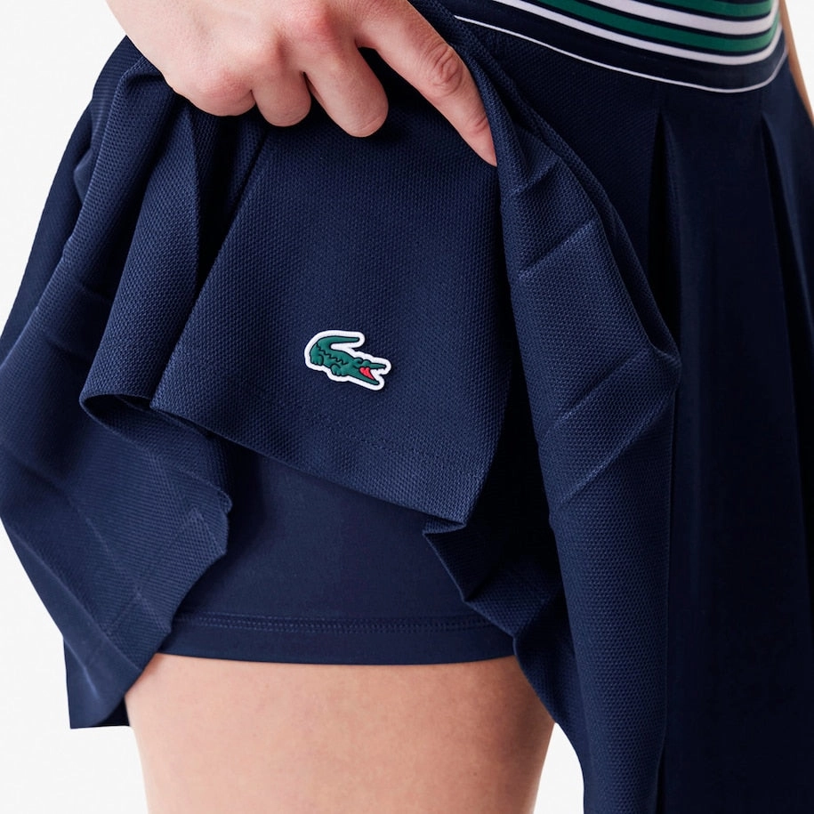 Women's Piqué Tennis Skirt with Built-In Shorts Navy Blue