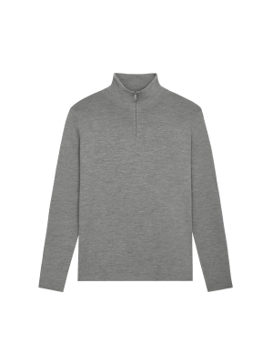 Womens Regenerative Merino Wool Half-Zip Sweater—grey marl
