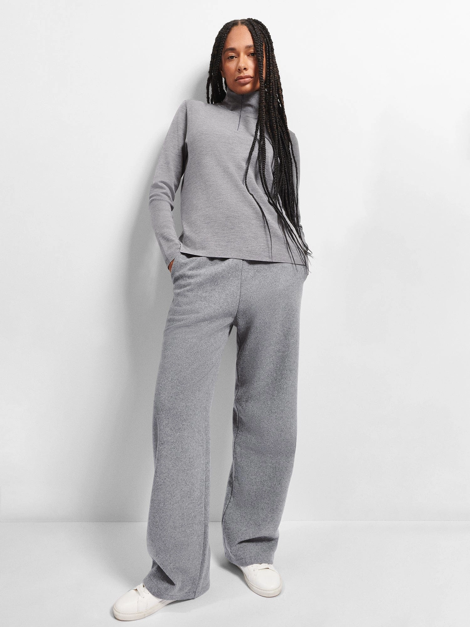 Womens Regenerative Merino Wool Half-Zip Sweater—grey marl