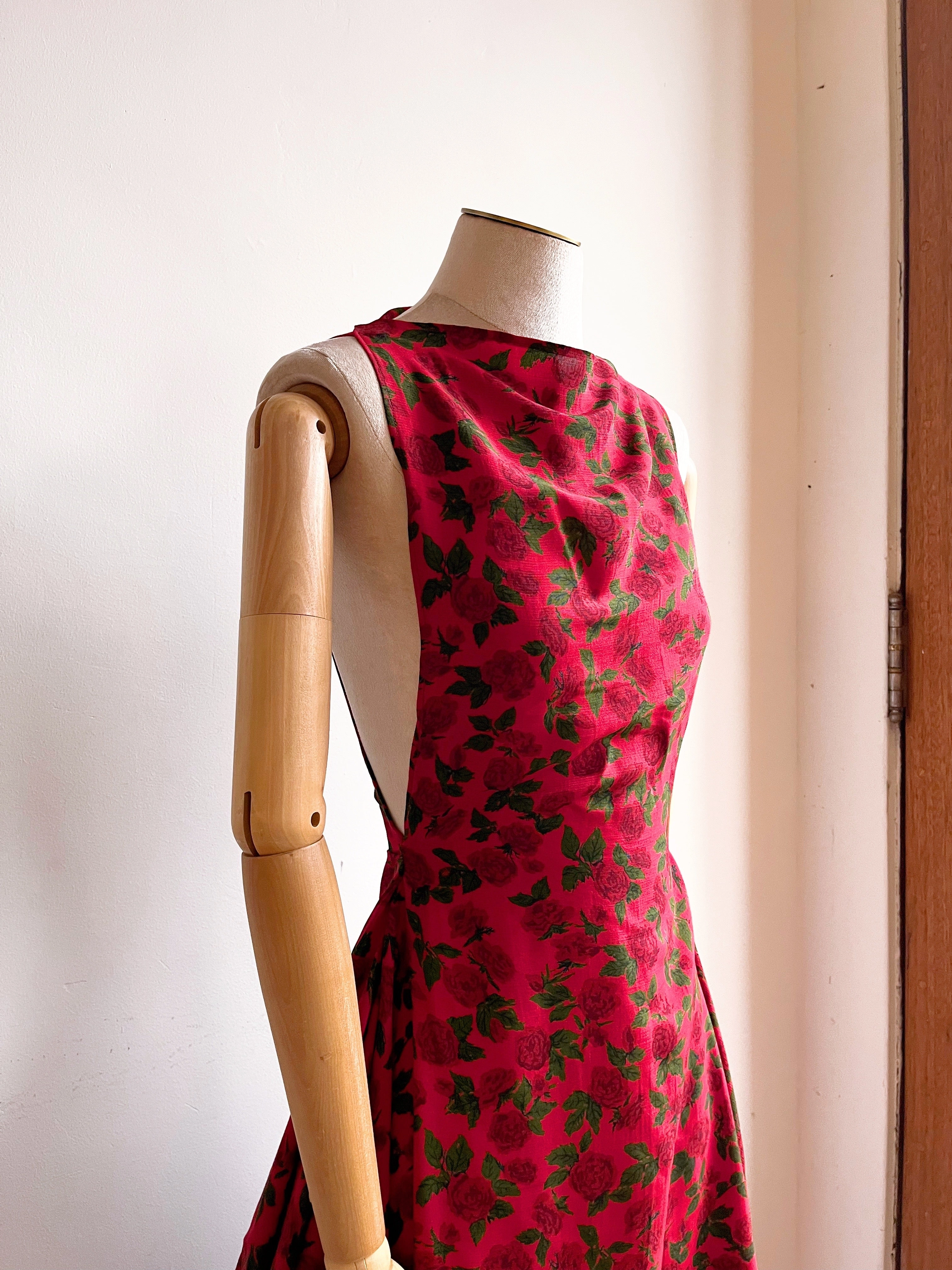 Zero Waste Ruffle Dress in Red Rose Floral Print