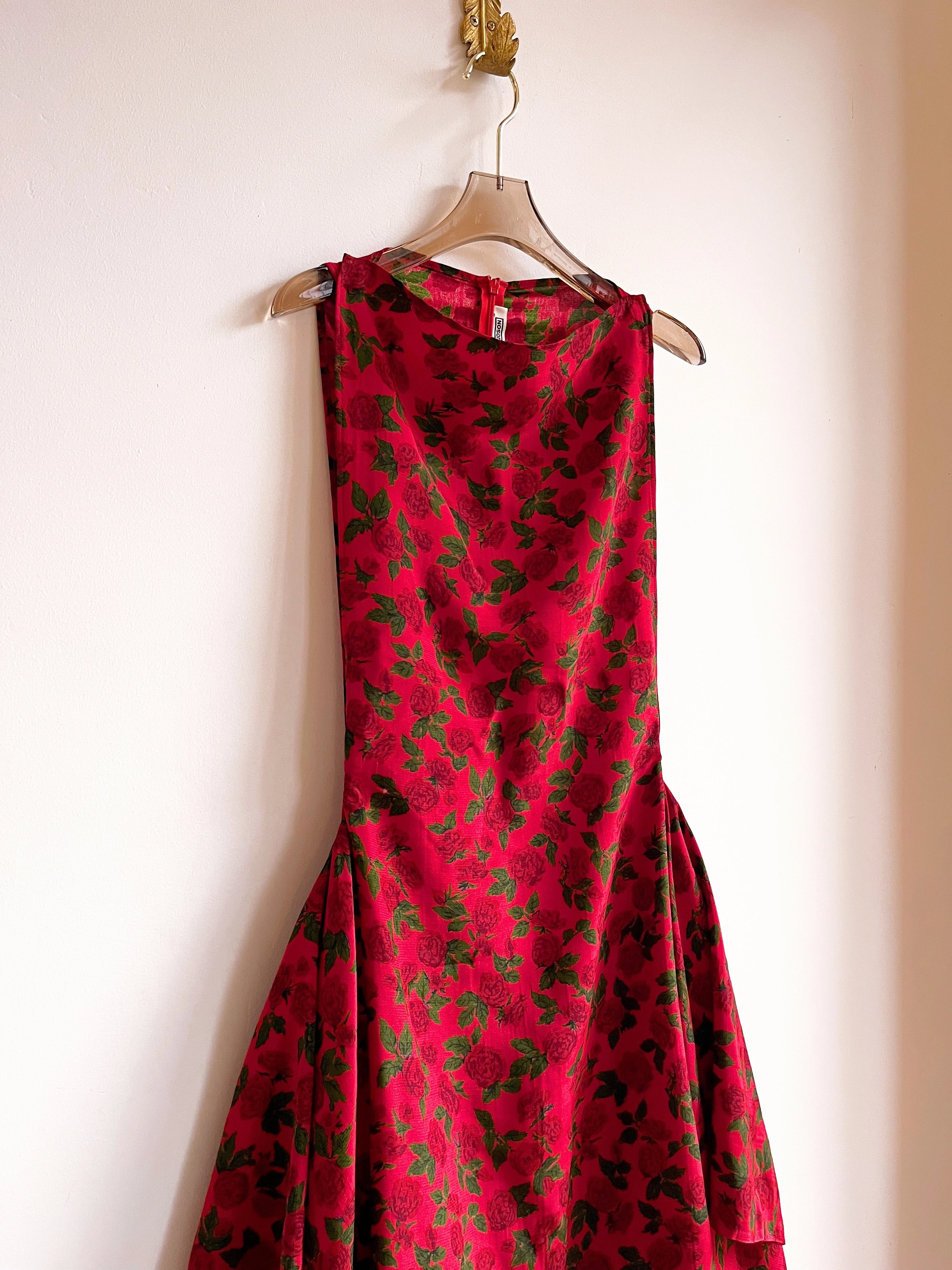 Zero Waste Ruffle Dress in Red Rose Floral Print