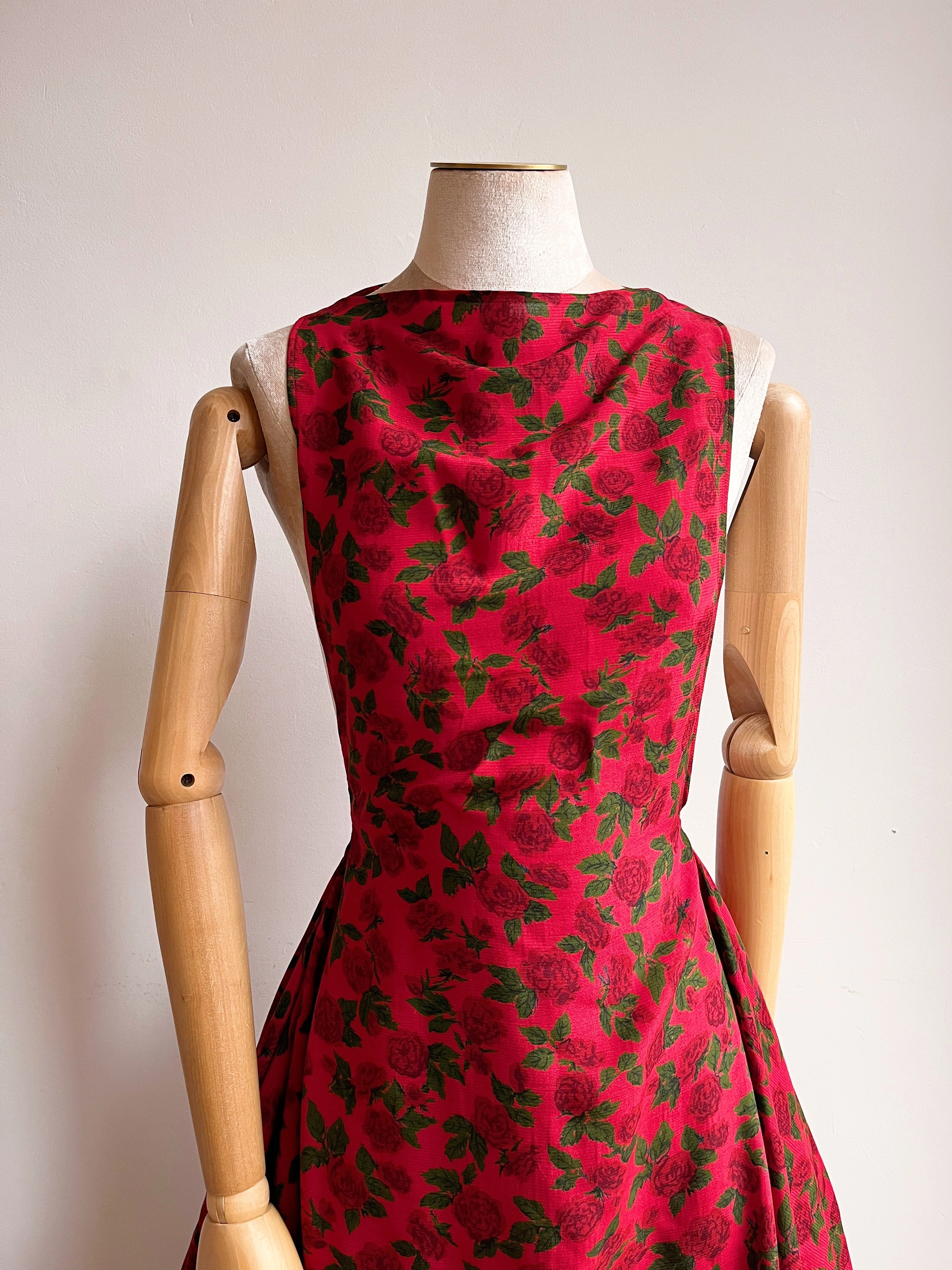 Zero Waste Ruffle Dress in Red Rose Floral Print