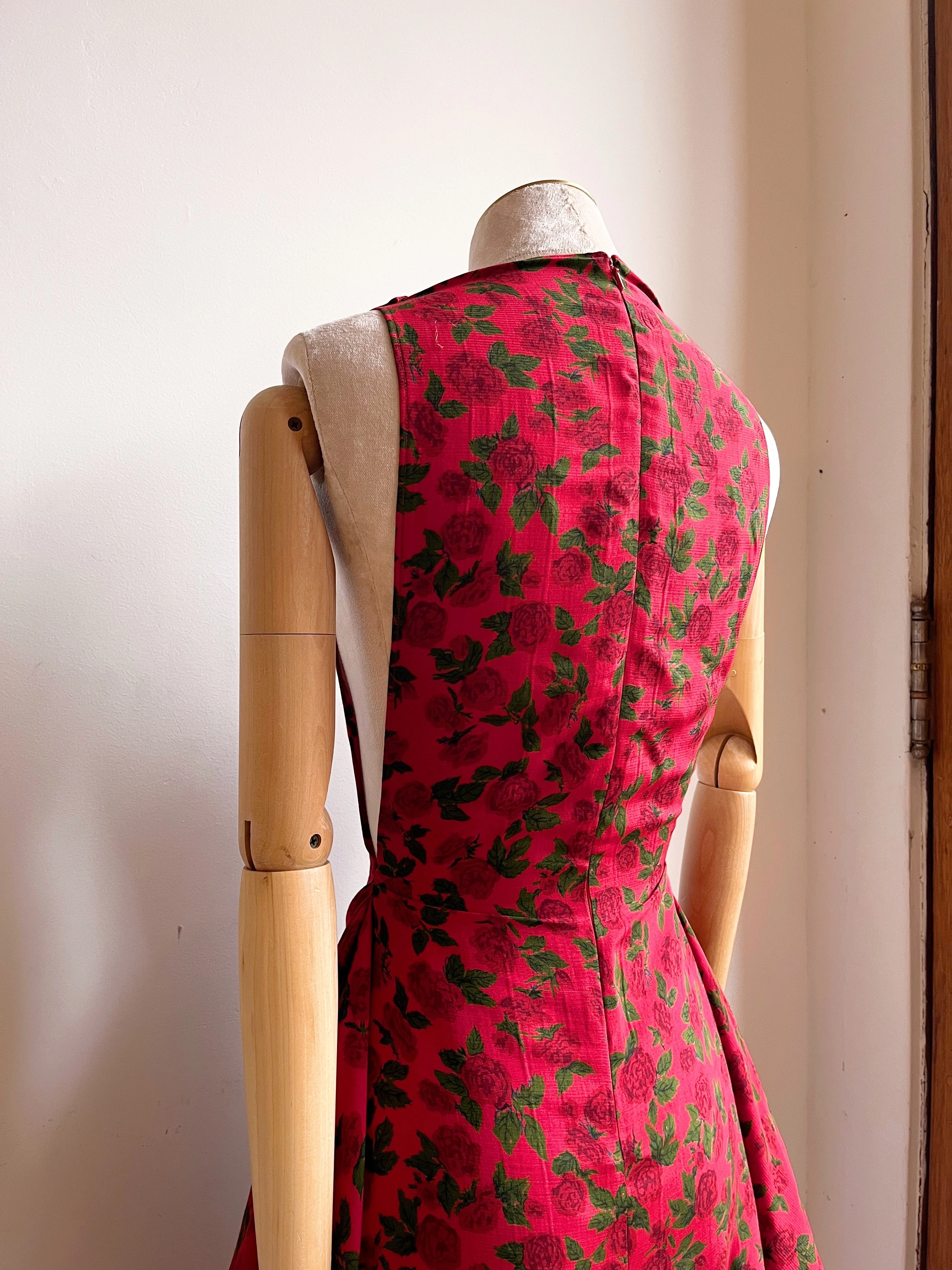 Zero Waste Ruffle Dress in Red Rose Floral Print